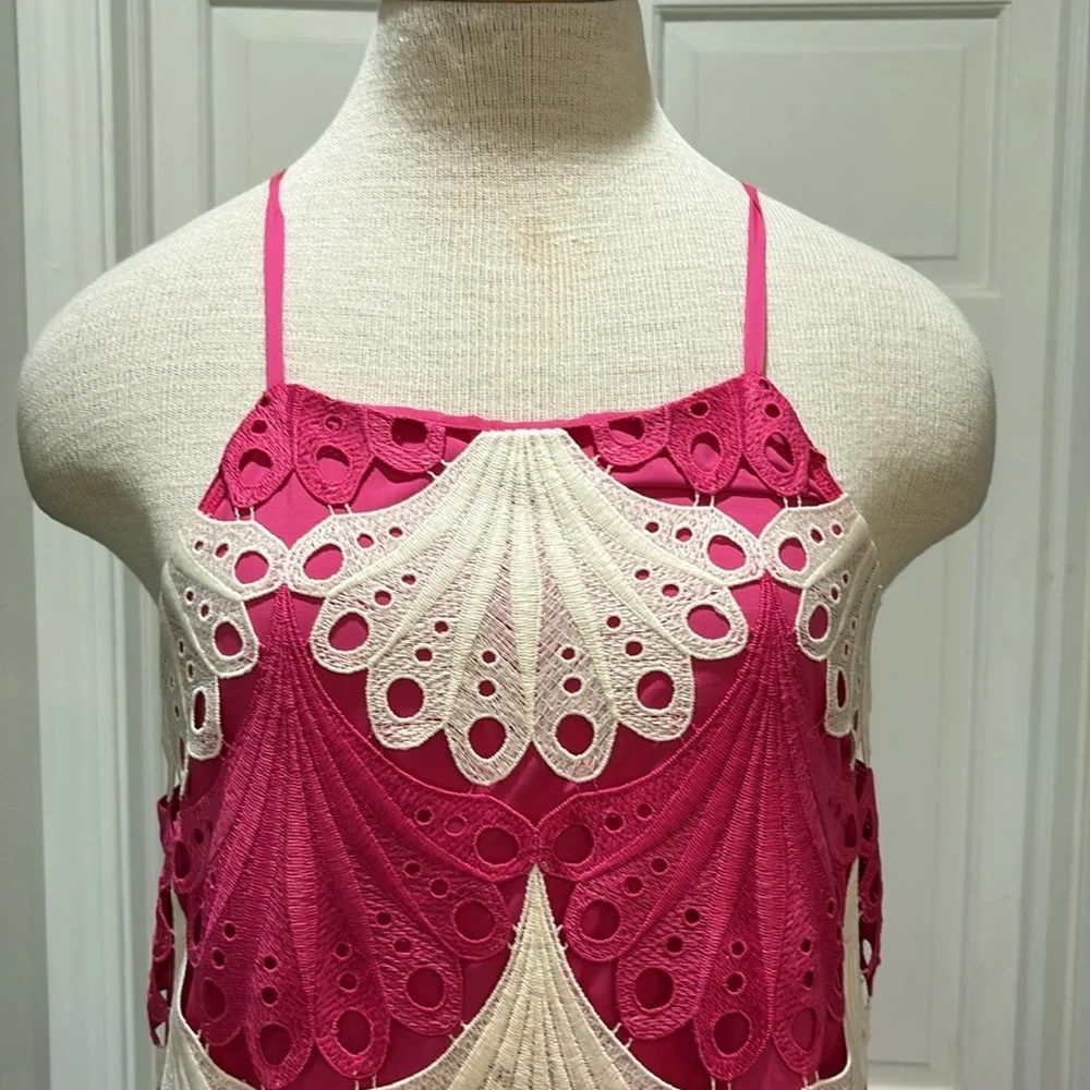 Adelyn Rae sz S pink and cream crochet spaghetti strap dress NWT